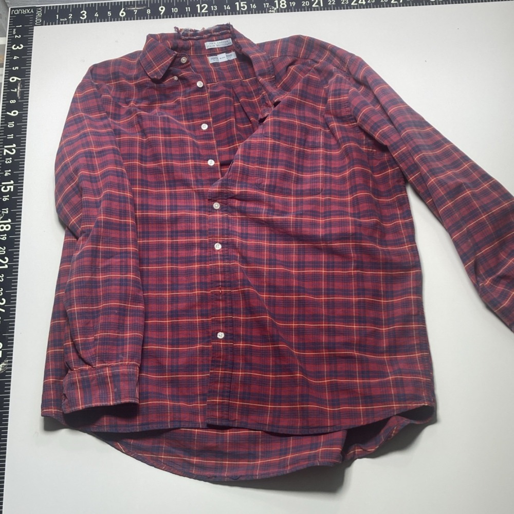 John Ashford Essentials XXL Tall Plaid Cotton Shirt Red Blue Long Sleeve